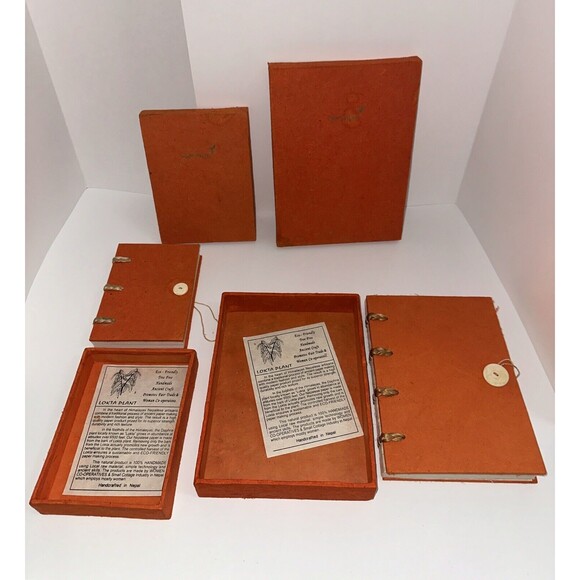 VTG Papyrus Nepalese Handmade Journal Diary Books Lokta Orange Paper Ephemera - Picture 1 of 9